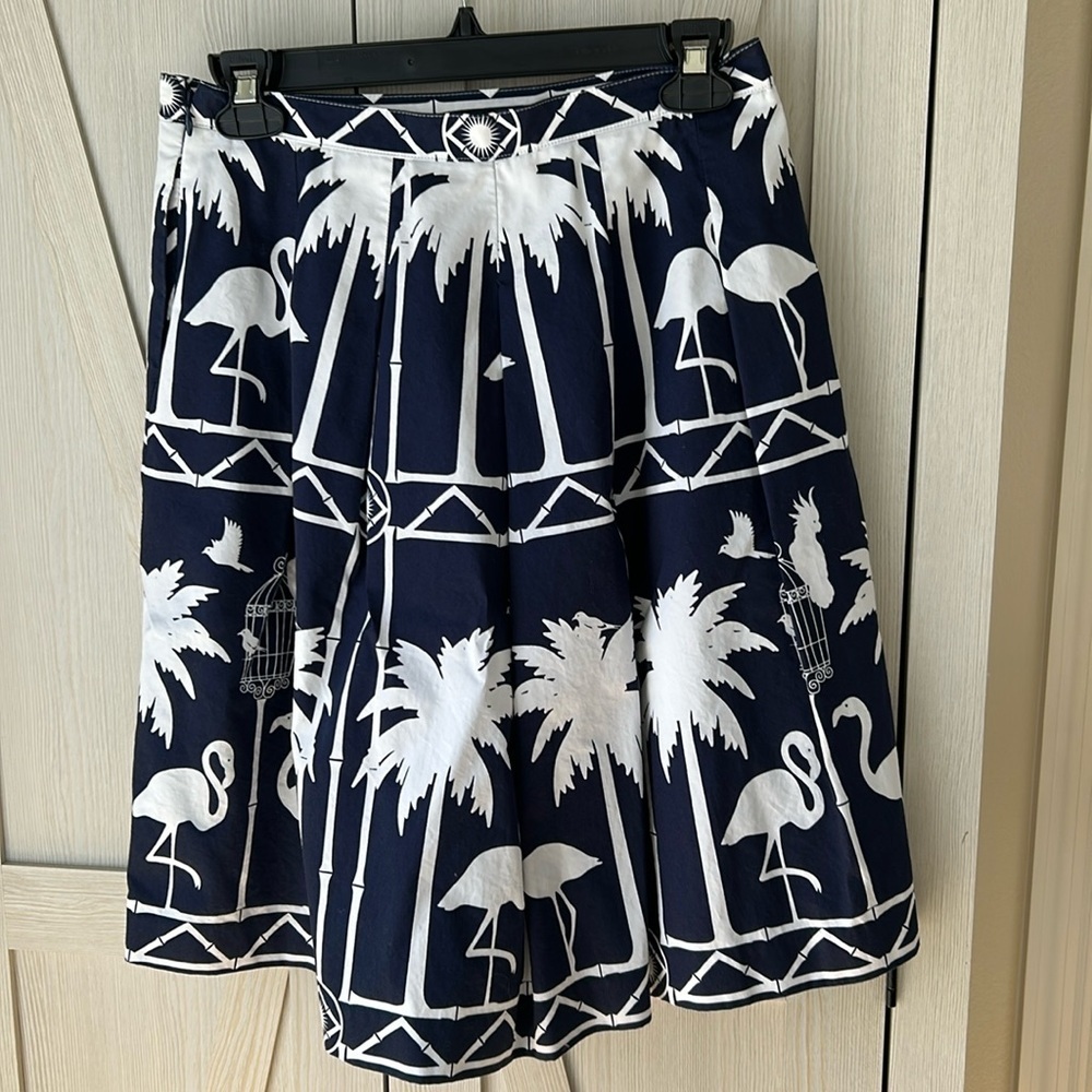 Talbots Navy and White Flamingo Print Skirt Sz 2P